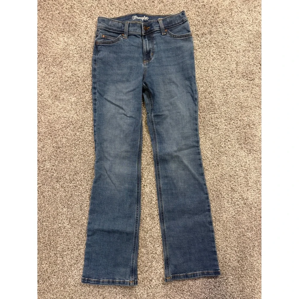 Wrangler Jeans Girls 12 Regular Blue Boot Cut Stretch Denim Embroidered Pockets